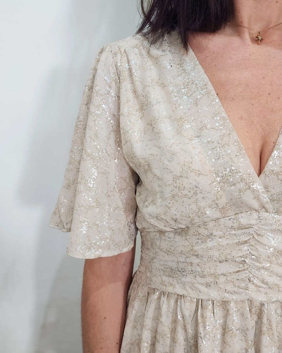 Robe longue femme beige et argent