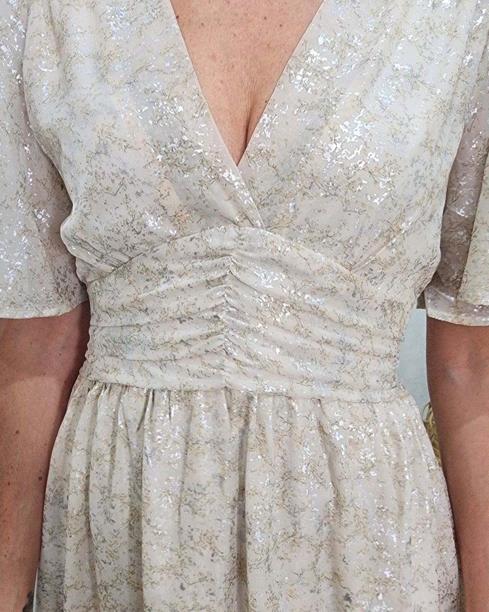 Robe longue femme beige et argent