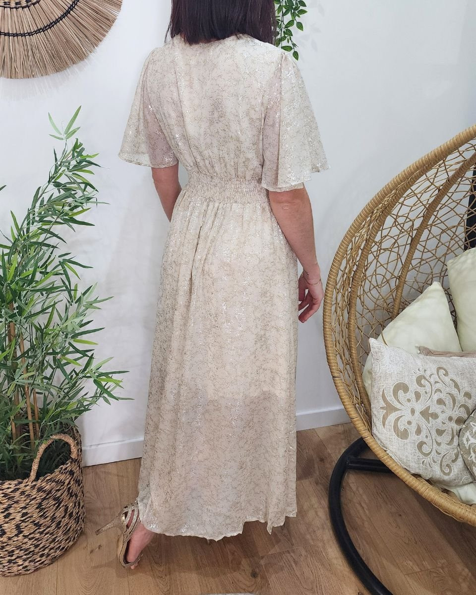 Robe longue femme beige et argent