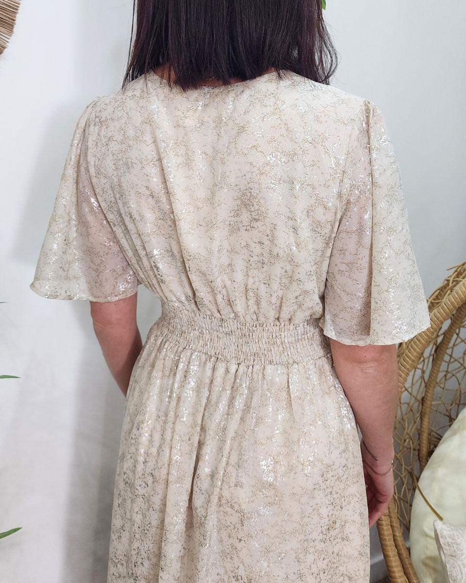 Robe longue femme beige et argent