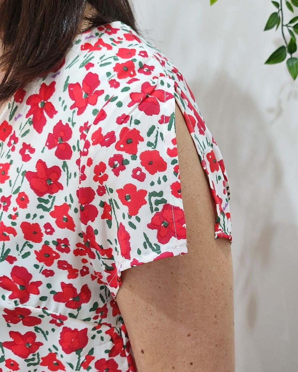 Robe femme blanche fleurs rouges Fernande