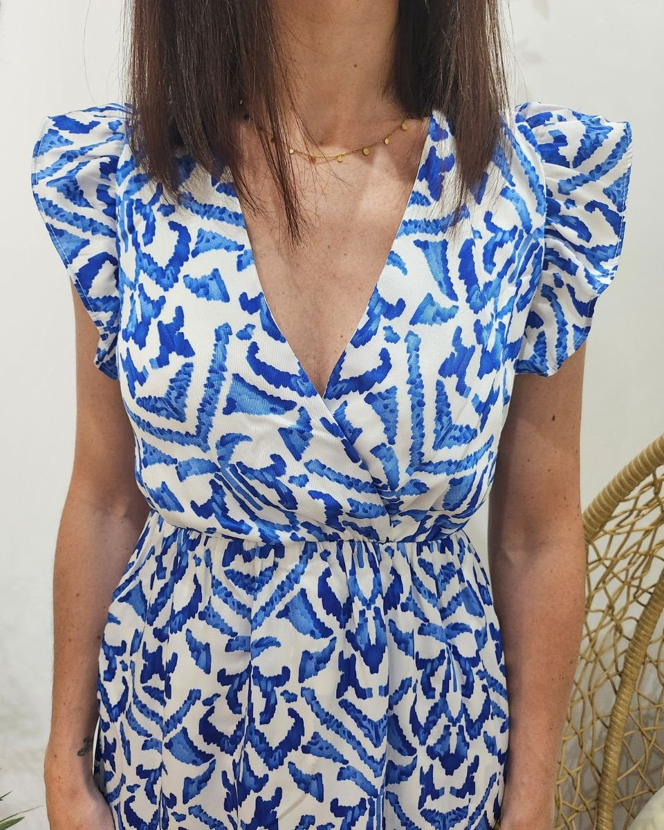 Robe-short femme bleue et blanche Augusta