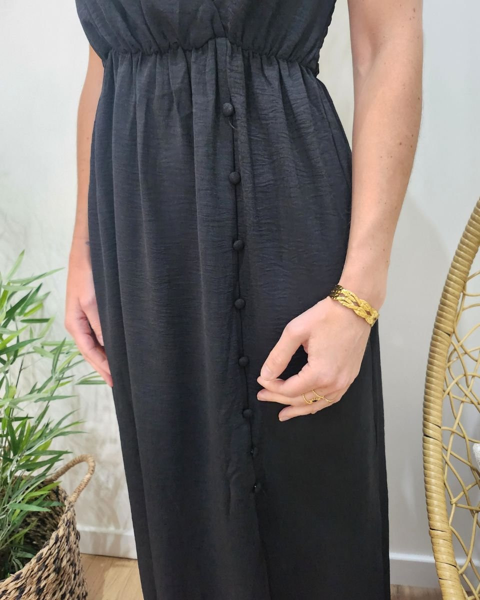 Robe longue femme noire boutonnée Alexia