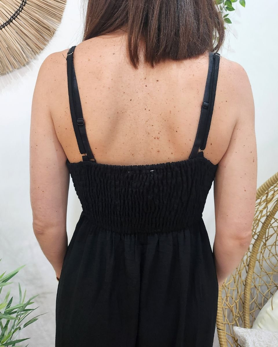 Robe longue femme noire boutonnée Alexia