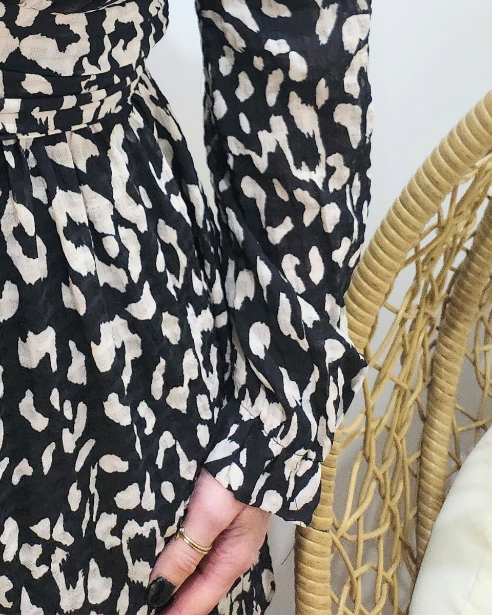 Robe femme noire et beige tâchetée Sélina