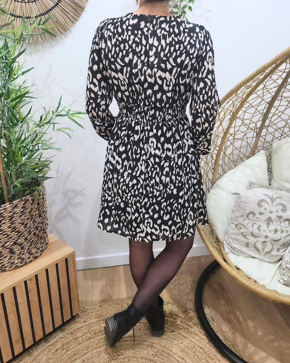 Robe femme noire et beige tâchetée Sélina