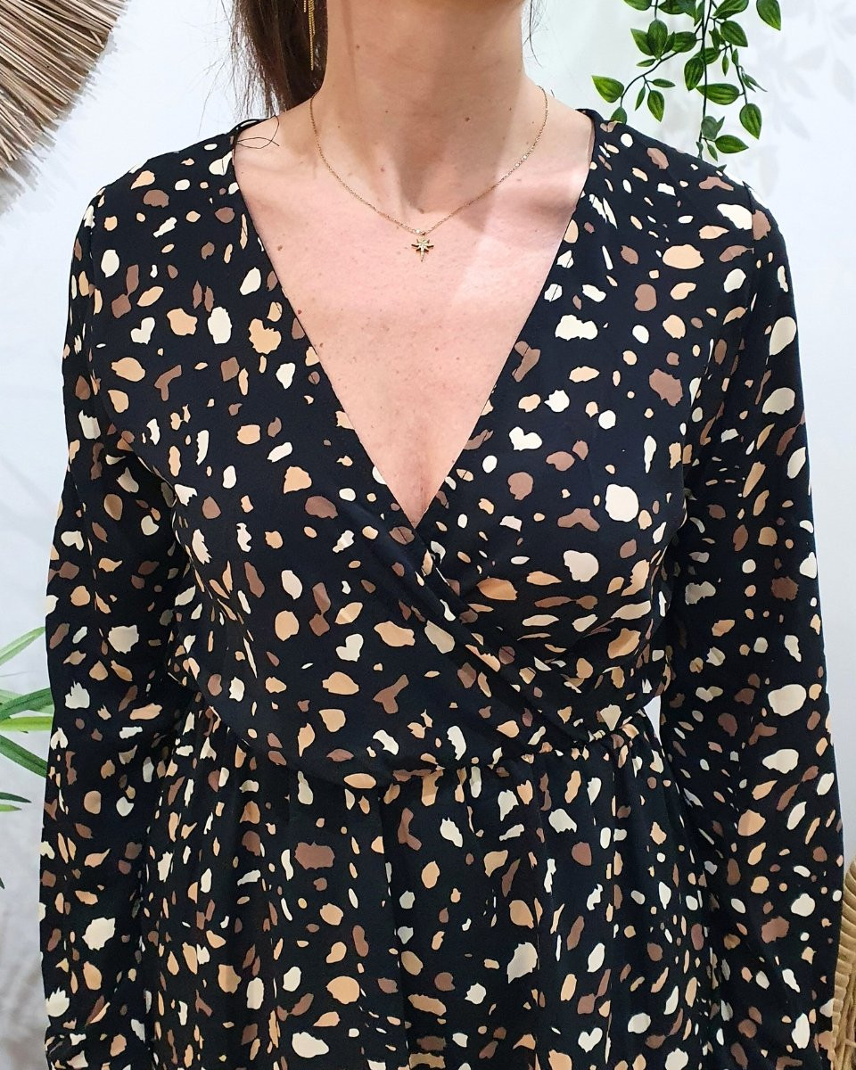 Robe femme noire et camel Lucile