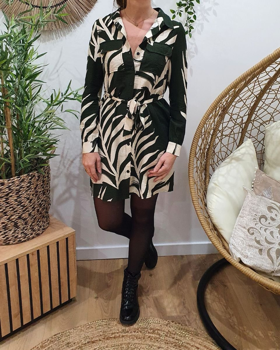 Robe chemise femme kaki et beige June