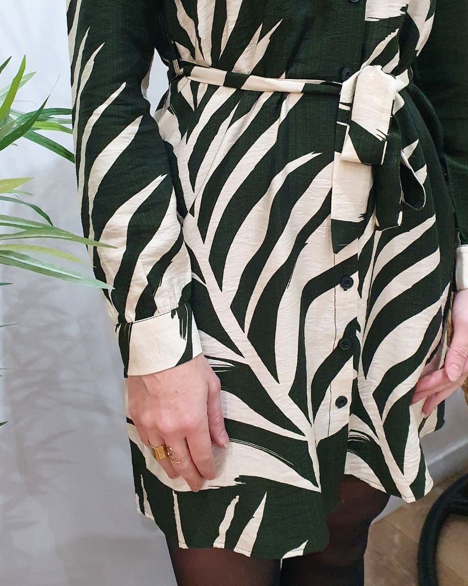 Robe chemise femme kaki et beige June