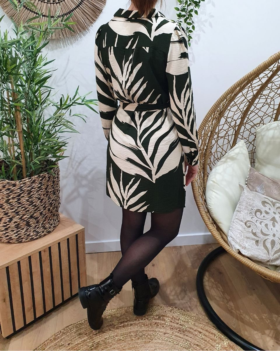 Robe chemise femme kaki et beige June