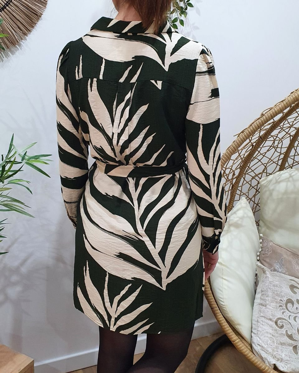 Robe chemise femme kaki et beige June