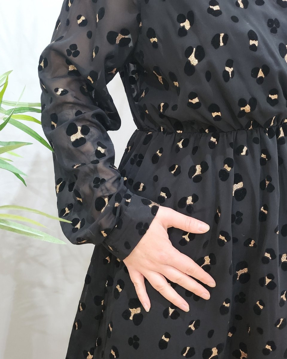 Robe femme noire motif leopard velours doré
