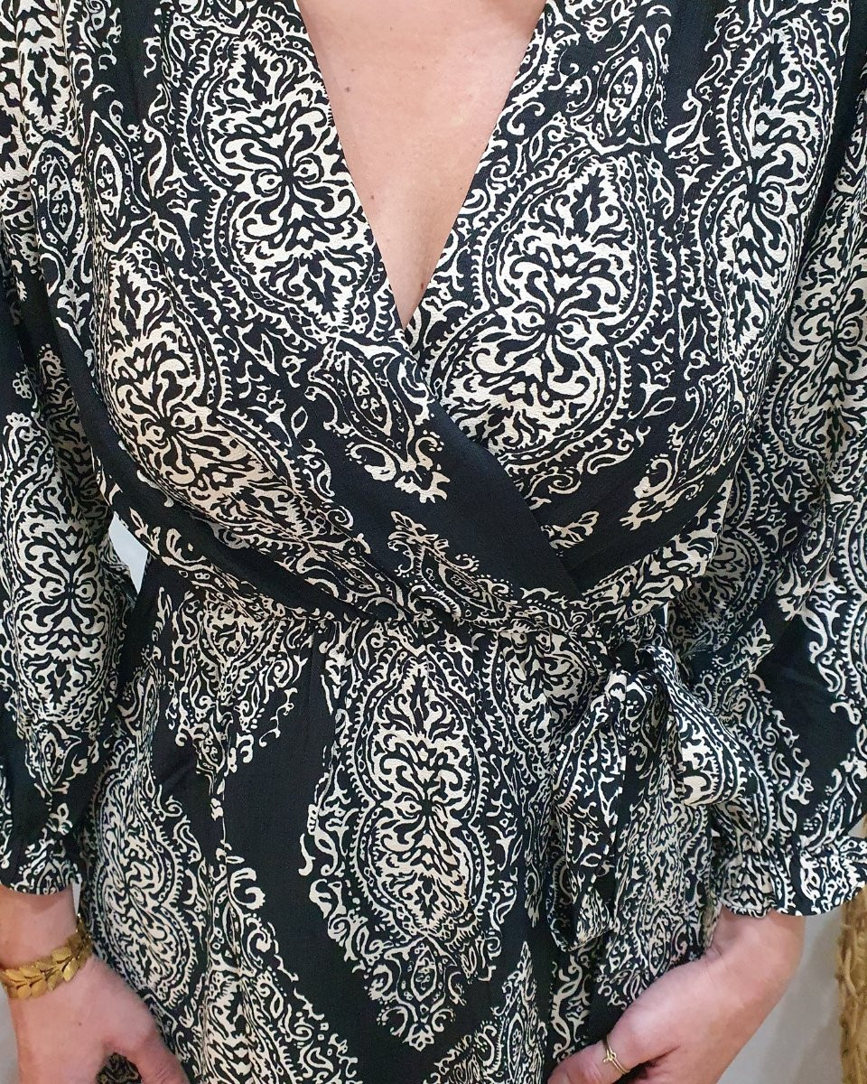 Robe femme noire motifs écru Milena