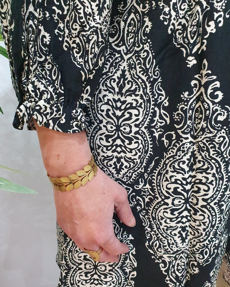 Robe femme noire motifs écru Milena