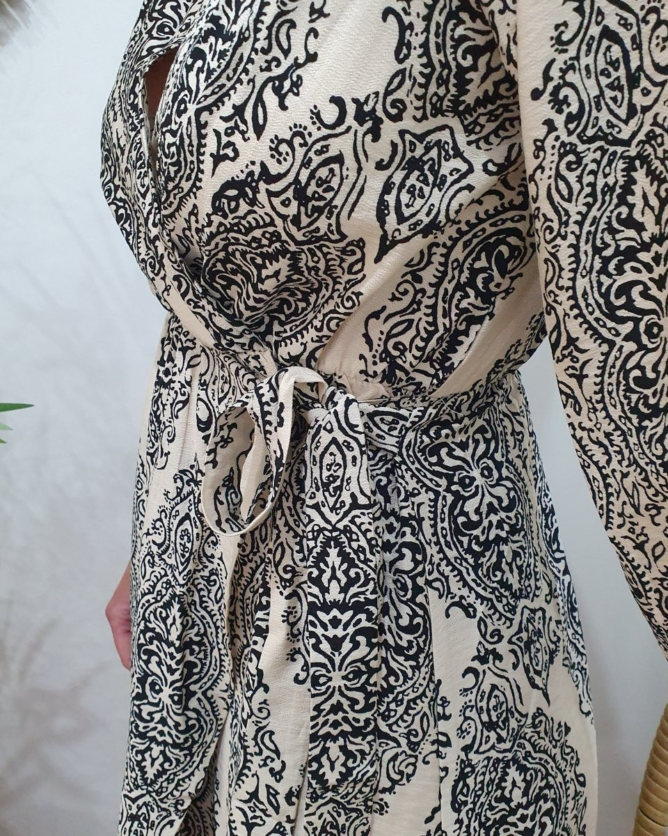Robe femme écru motifs noirs Milena