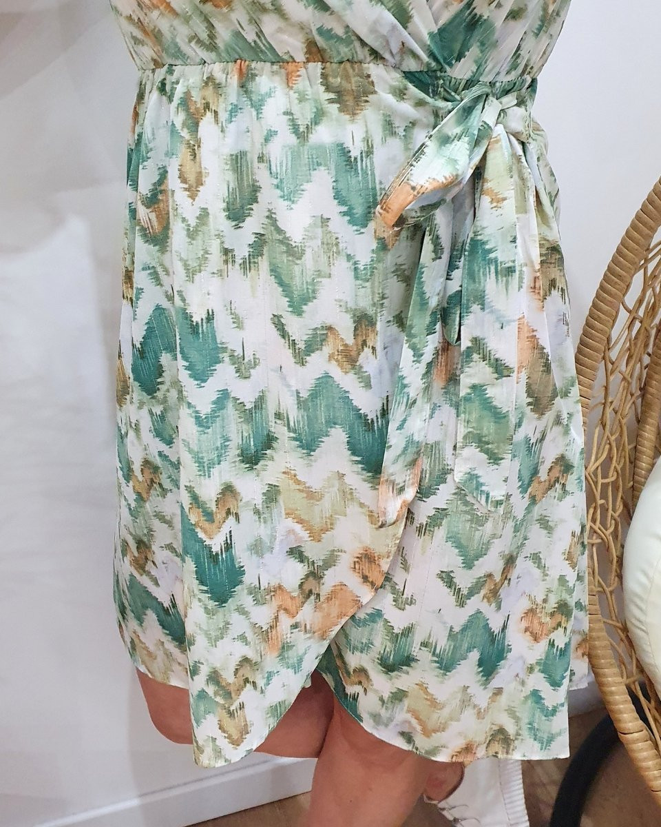 Robe femme écru motifs verts Adalia