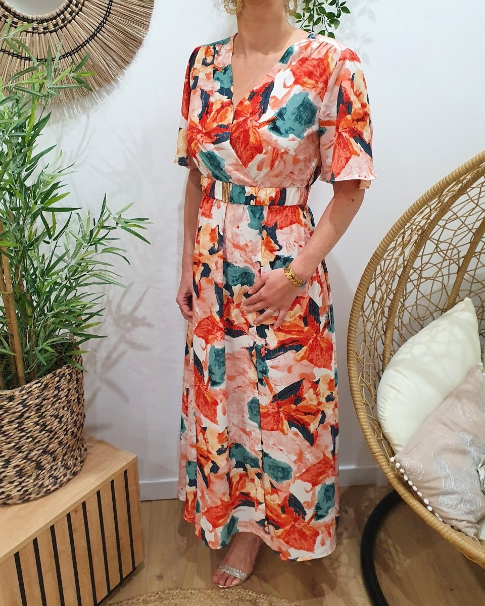 Robe longue femme rose orangée Zohra