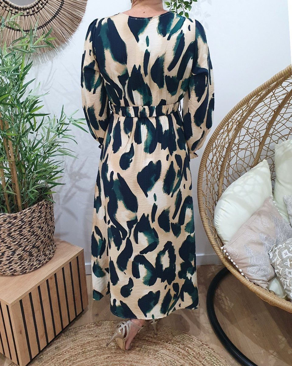 Robe longue femme beige bleu canard Winaëlle