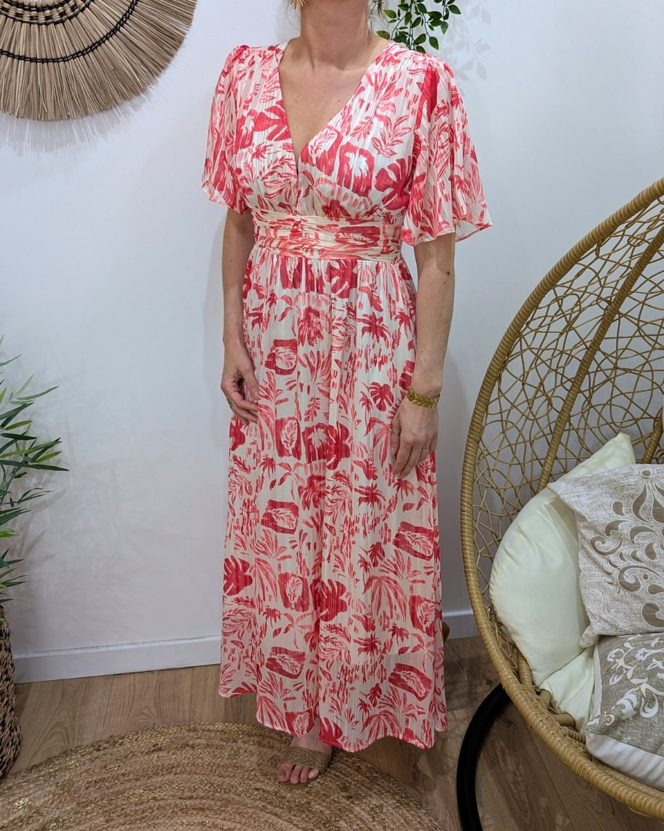 Robe longue femme écrue fleurs roses Naïs