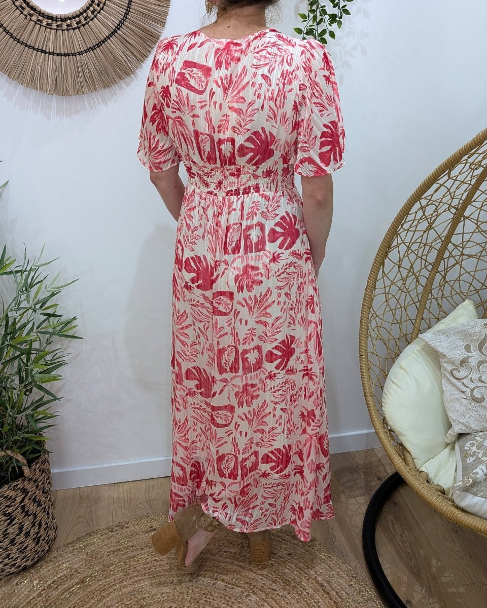 Robe longue femme écrue fleurs roses Naïs