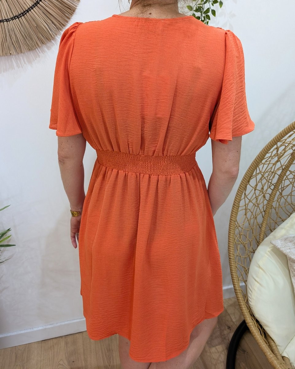 Robe femme orange unie manches volantes Janelle