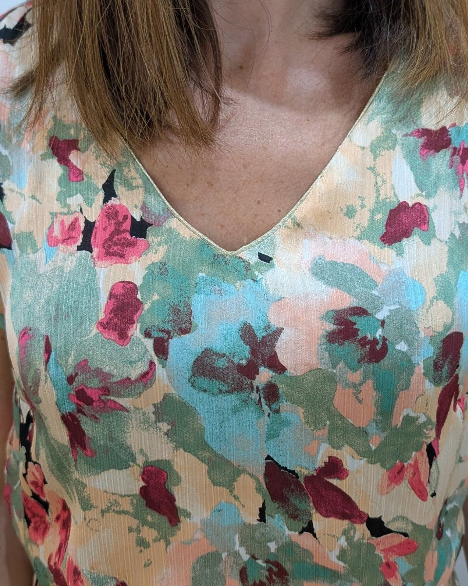 Robe femme rose et verte fleurie Esméline