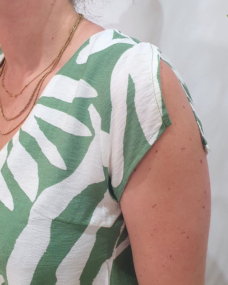 Robe femme droite verte et écrue Éléa