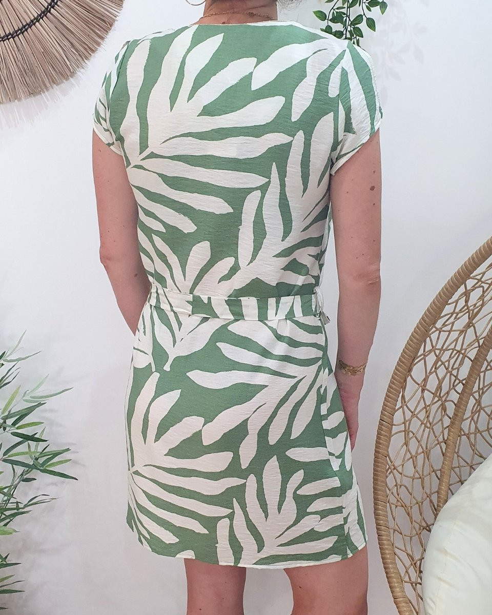 Robe femme droite verte et écrue Éléa