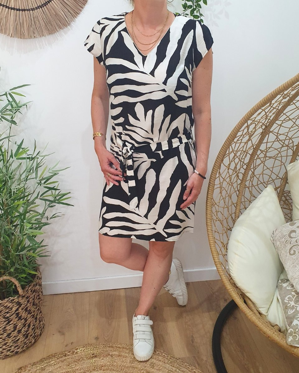 Robe femme droite noire et écrue Éléa