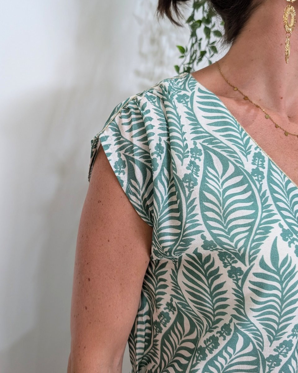 Robe femme droite verte et écrue