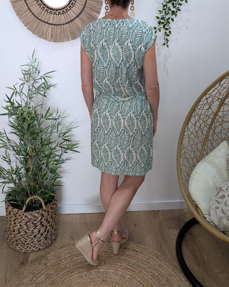 Robe femme droite verte et écrue