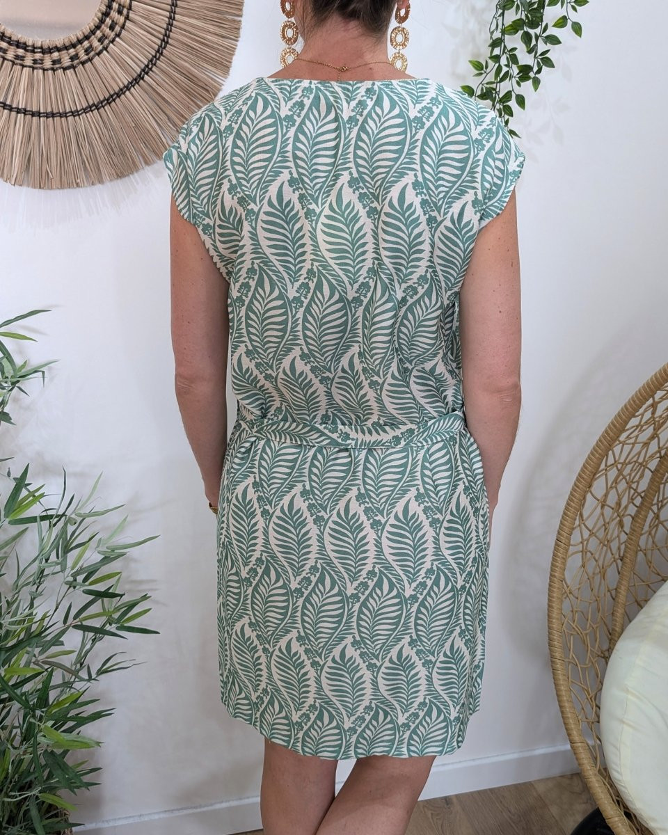 Robe femme droite verte et écrue