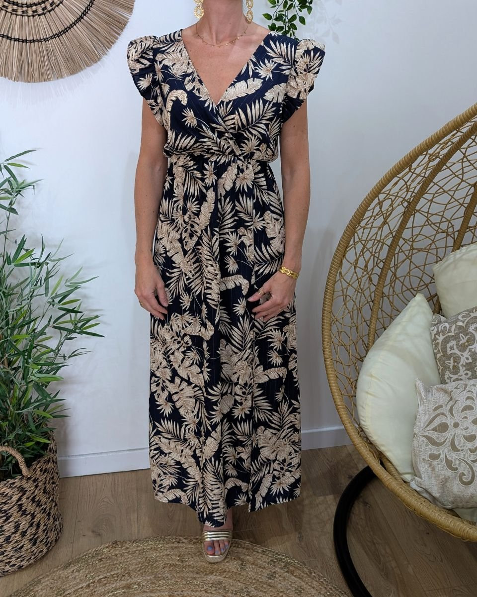 Robe longue femme marine et beige Zénaëlle