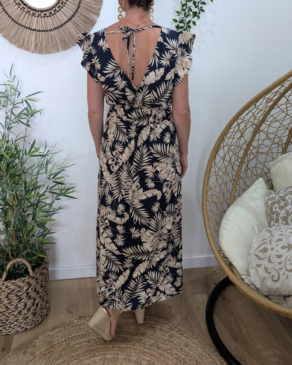 Robe longue femme marine et beige Zénaëlle