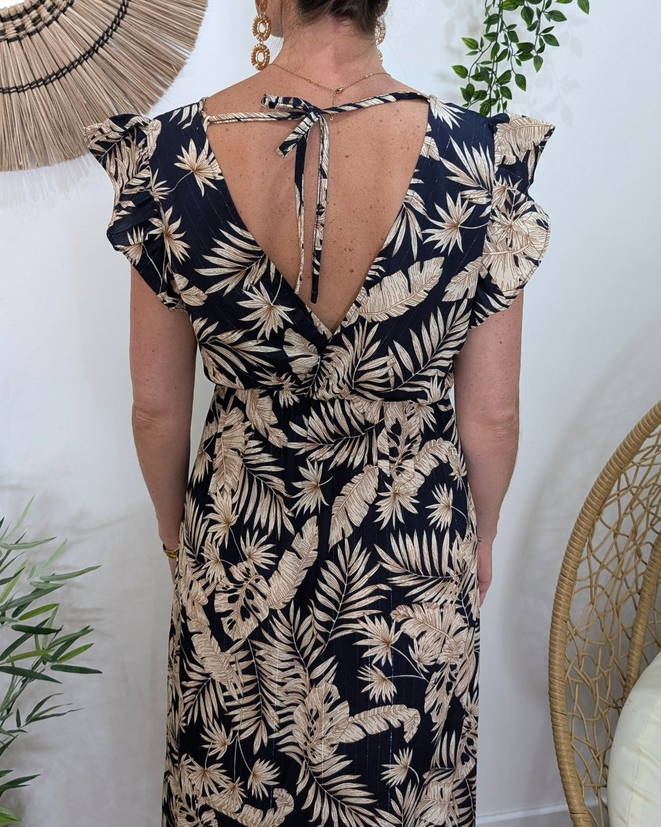 Robe longue femme marine et beige Zénaëlle