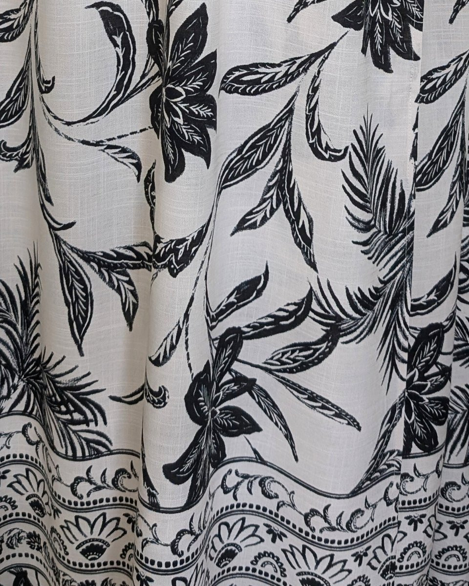 Robe longue femme écrue feuillages noirs Thalia