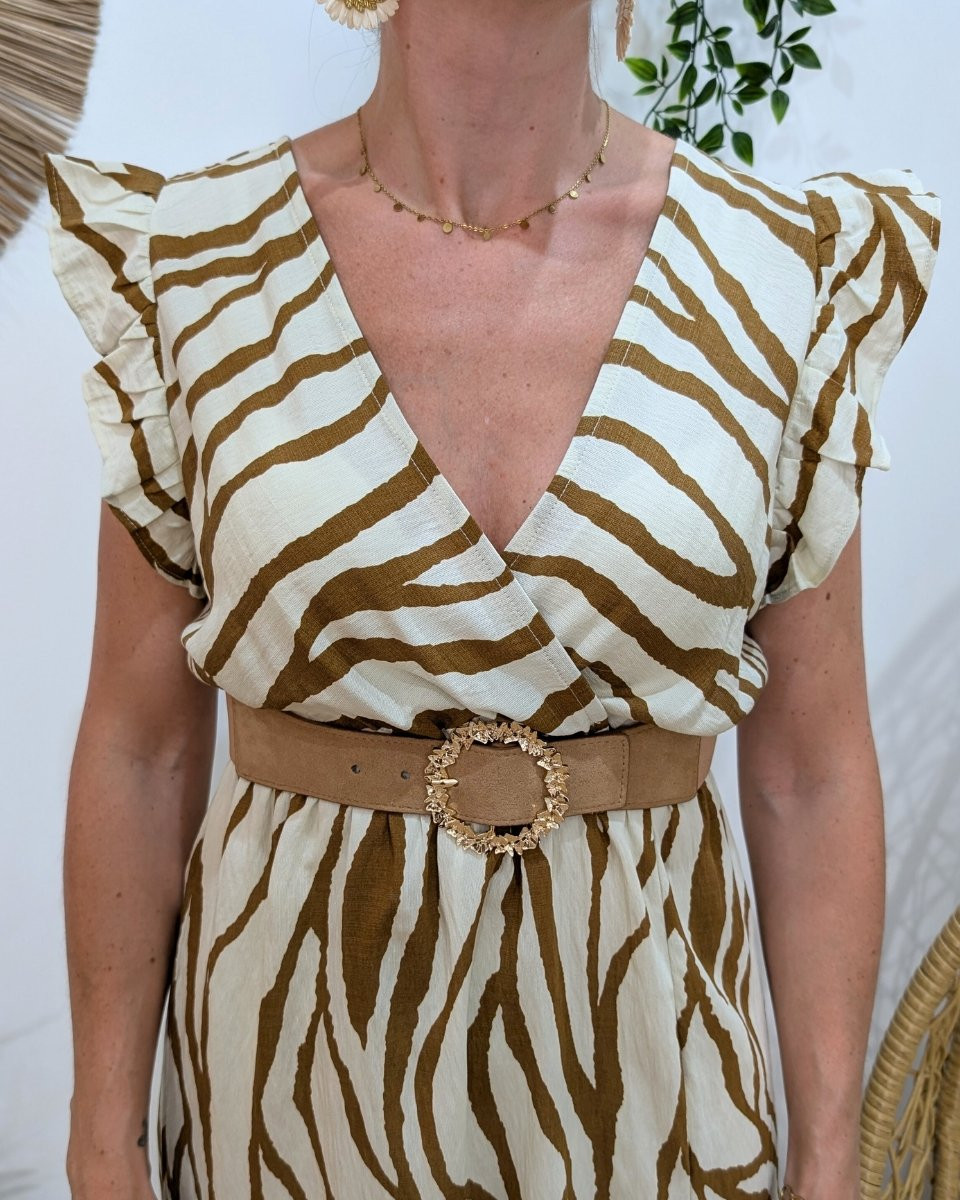 Robe longue femme beige motifs camels Thaëlys