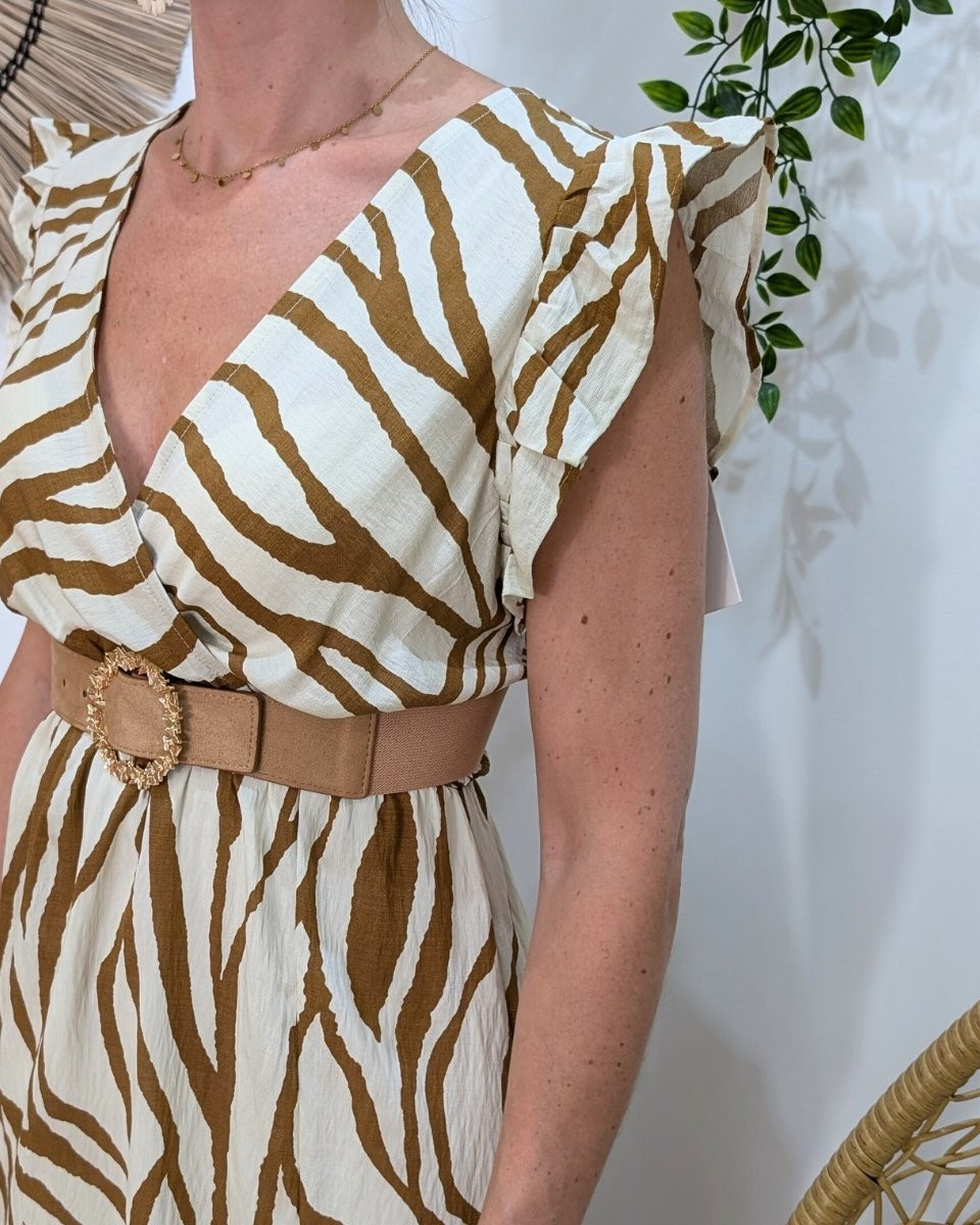 Robe longue femme beige motifs camels Thaëlys