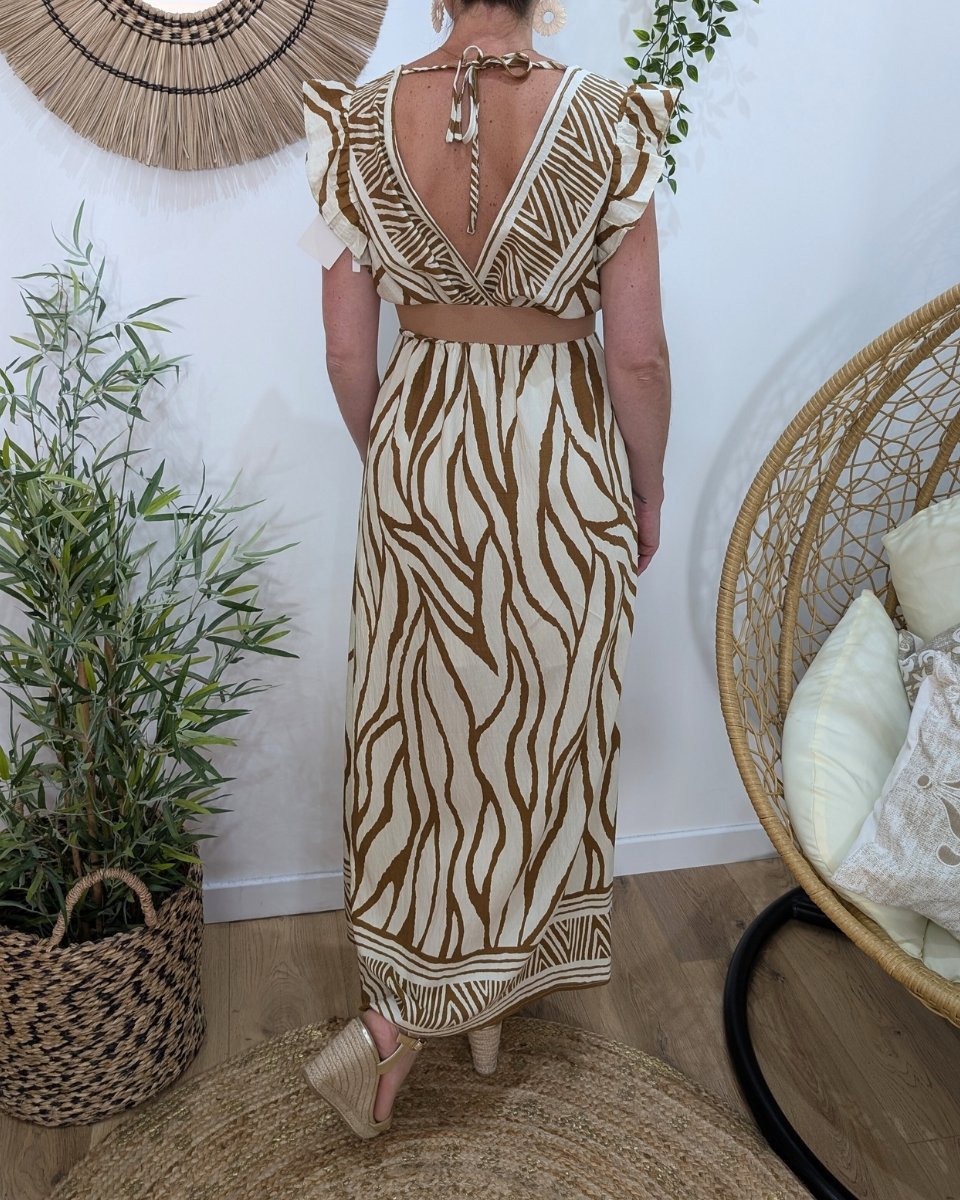 Robe longue femme beige motifs camels Thaëlys