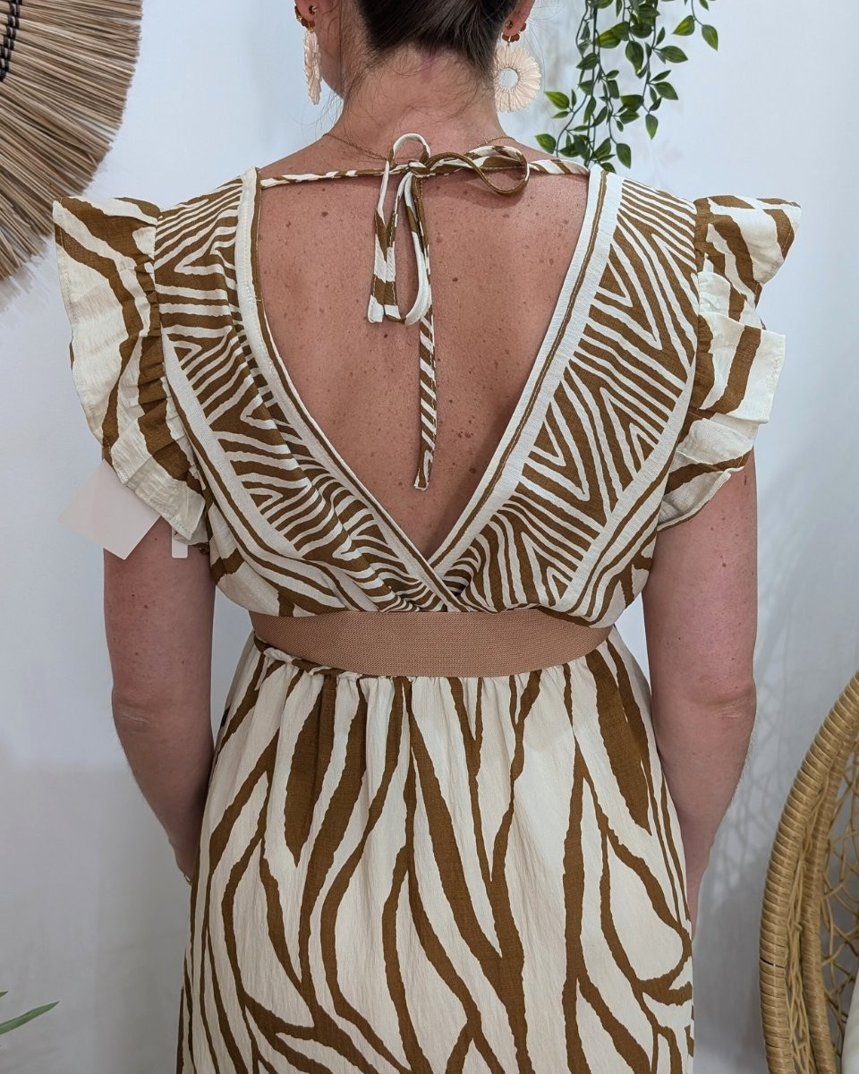 Robe longue femme beige motifs camels Thaëlys