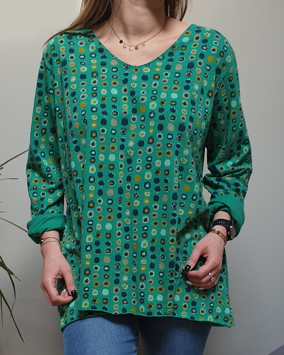 T-Shirt oversize vert à pois multicolores