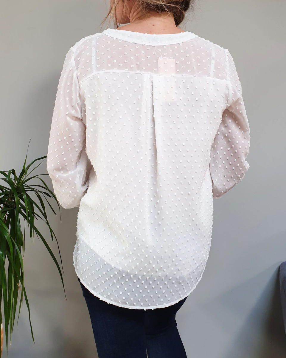 Blouse blanche plumetis manches longues