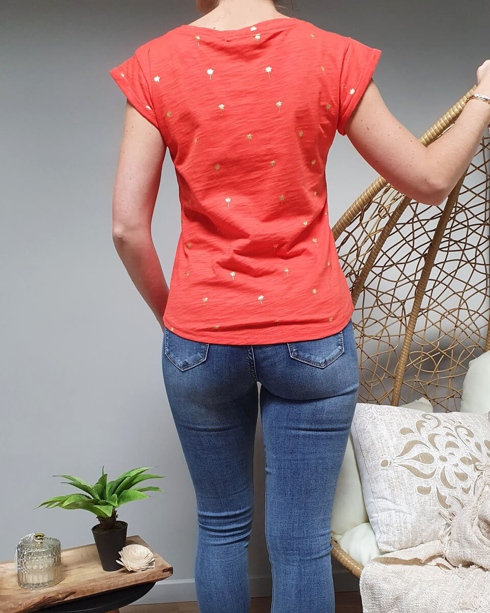 T-Shirt orange palmier doré