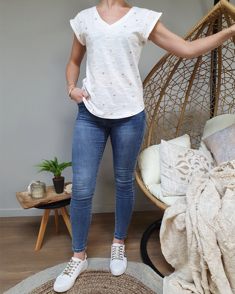 T-Shirt blanc palmier doré