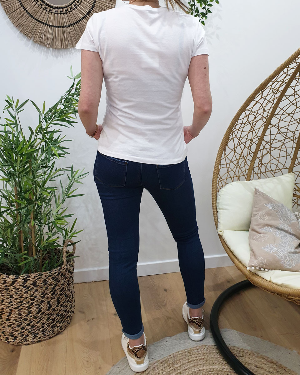 T-Shirt blanc Belle rebel pailleté éclair vert d'eau