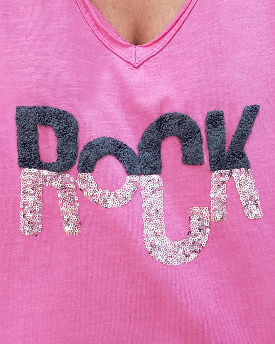 T-shirt Oversize rose ROCK sequins