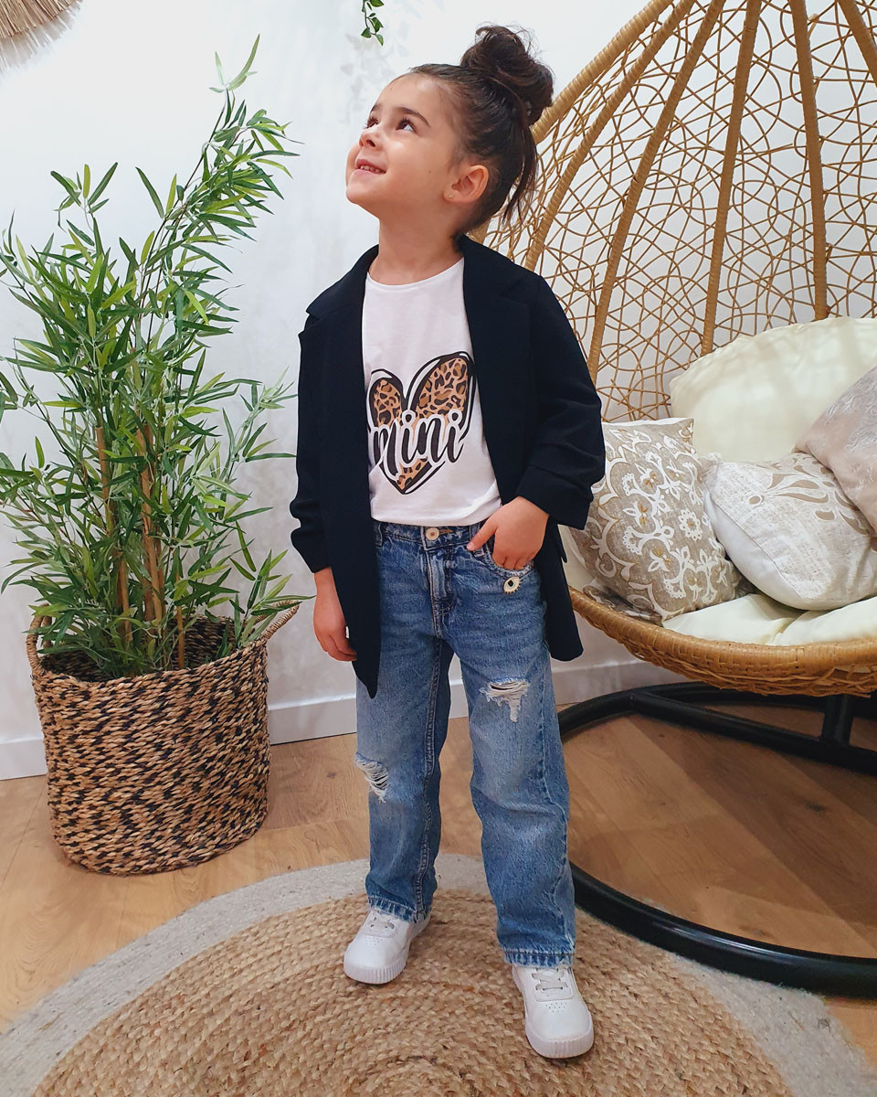 T-shirt enfant blanc Mini cœur léopard