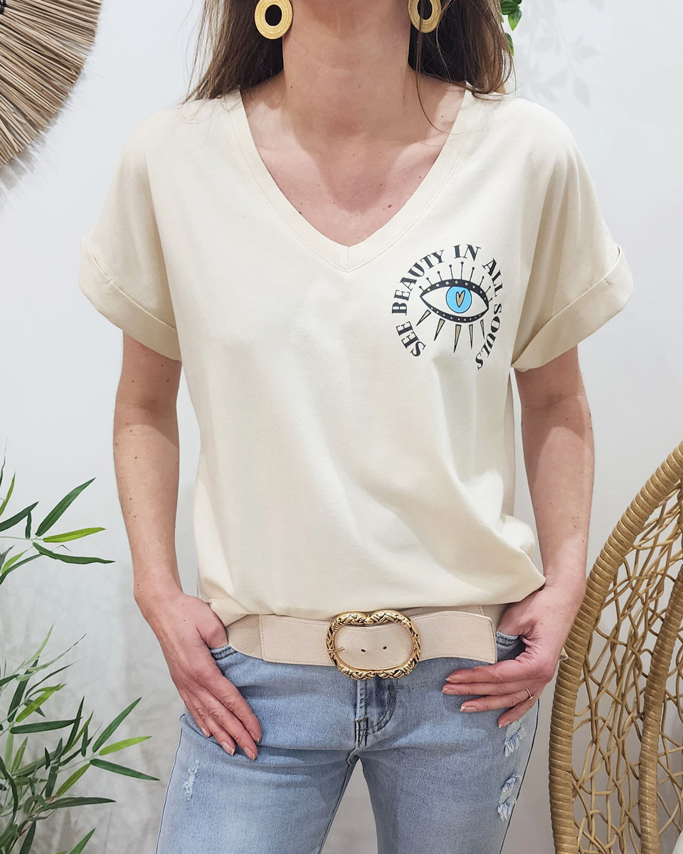 T-Shirt femme beige See Beauty in all Souls