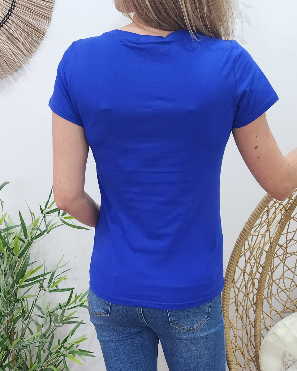 T-Shirt femme bleu roi Oohlala doré