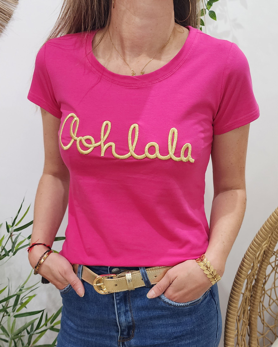 T-Shirt femme rose fuchsia Oohlala doré